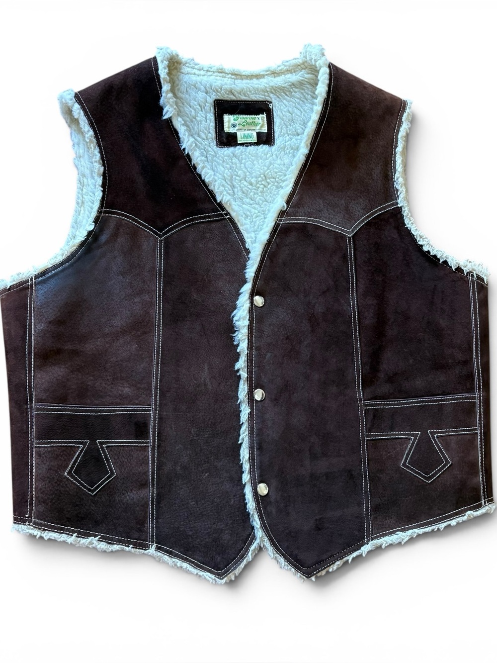 Brown Suede Vest Sherpa Lined Vintage